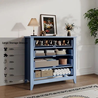 4 Drawer Dresser For Bedroom Furniture Storage Cabinet Large Chest Drawers Blue - Image 1 of 4