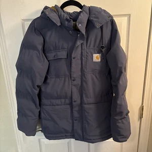 Carhartt Alpine Mantel Gr. SM dunkelblau mit Kapuze LESEN. 2 Druckknöpfe fehlen. - Bild 1 von 15
