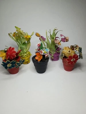Vintage Dollhouse Miniature Accessories For House 5 flower pots - fabric glass - Image 1 of 4