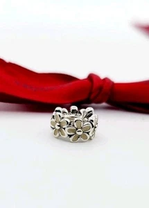 Pandora White Daisy Flower Silver Spacer Charm w. Enamel 791495 Genuine - Picture 1 of 6