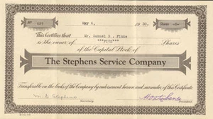 The Stephens Service Company 1930 Aktienzertifikat Aktie - Bild 1 von 1