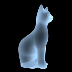 Art Deco Glass ' Large Cat ' Satin Clear Glass Sculpture 1930' H.Hoffmann - Picture 1 of 2