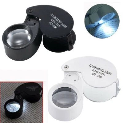40 X Magnifying Loupe Jewelry Eye Glass Magnifier LED Light Jewelers Loop Pocket - Image 1 of 4