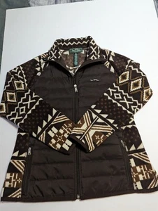 Ralph Lauren Active Tribal Aztec Full Zip Fleece Brown Jacket Women's Size PL - Picture 1 of 21