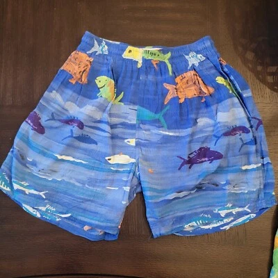 Shorts femininos vintage Jams World Havaí pequeno 100% rayon estampa "Bounty" peixe - Imagem 1 de 4