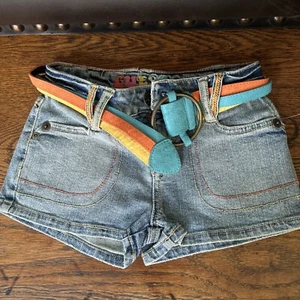 GUESS Kids🌸100% Cotton Denim Belted Embroidery Shorts🪬HippieBoho Size8 - Picture 1 of 7