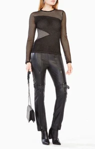NUOVO TOP BCBG MAXAZRIA NERO MINDY CON PANNELLI A RETE DGB1X172/B780A TAGLIA XXS - Foto 1 di 3