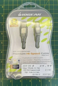 IOGear IEEE 1394 6-pin to 4-pin cable Premium Hi-Speed Cable (400Mbps) 10 ft./3m - Picture 1 of 2