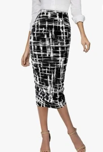 Women’s XXL Elegant Ruched Ruffle High Waist Casual Pencil Midi Mid Calf Skirt - Picture 1 of 11