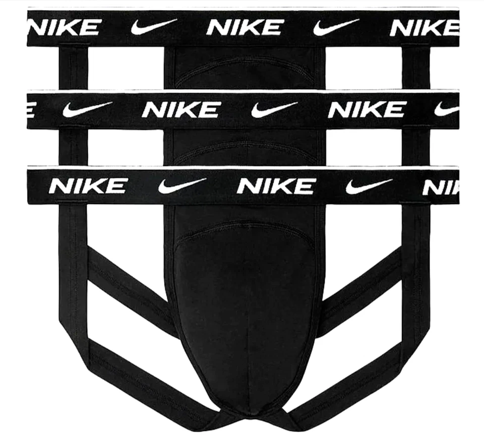 Nike DRI-FIT Essential 3-Pack Jock Strap Cotton Stretch Black Mens Size Large
