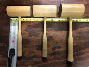 Set of 3 Hickory/Ash Mallets, 3-1/2" 3" & 2-1/2" Diam X 6"L Head, Wood Handles - Picture 1 of 4