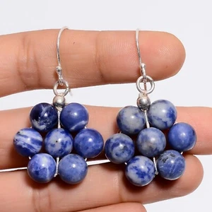 Natural Sodalite Blue Beaded Earrings Handmade Fashion Jewelry Anniversary Gift - Picture 1 of 10