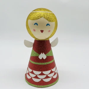 Glitter Angel Chunky 8.5” Glitter Holiday Christmas Figurine Piece Display Girl - Picture 1 of 6