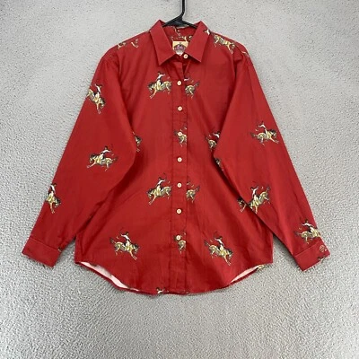 Camisa Mosca Granero De Colección Para Hombres Mediana Vaquera Western Hecha en EE. UU. Rodeo Rancho Roja Foto 1 de 4