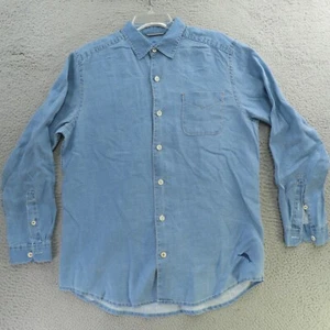Tommy Bahama Shirt Mens Small Blue Solid Button Up Long Sleeve Linen - Picture 1 of 10
