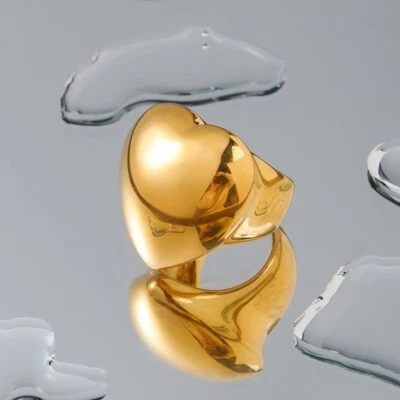 Corazón de diseñador ❤️ Anillo de gran tamaño placa de oro de 18k grueso talla 8 Foto 1 de 4