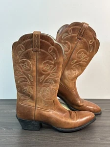 Ariat Brown Leather Western Cowgirl Boots Women's size 8B EUC 15702 - Picture 1 of 17