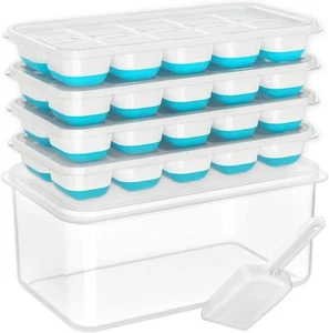 4 Pack Silicone Plastic Ice Cubes Trays Freezer with Box Container Scoop - Picture 1 of 6