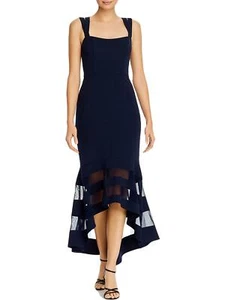 Abito da sera formale Aqua da donna blu navy illusion orlo hi basso - Foto 1 di 3