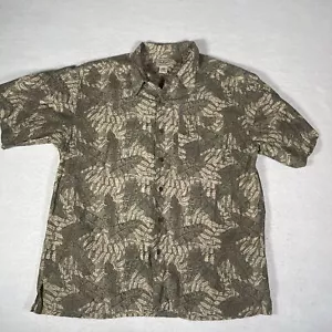 L.L. Bean Hawaiian Shirt Short Sleeve Button Down Mens Size L Beige Tropical - Picture 1 of 9