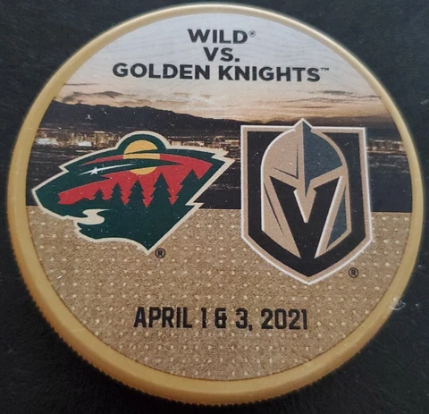 2021 MINNESOTA WILD VS VEGAS GOLDEN KNIGHTS NHL LIMITED EDITION GOLD PUCK Cover