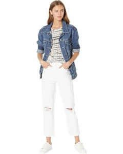 Pantalones de mezclilla 7 for All Mankind blancos cintura alta botones mosca recortados pierna recta talla 25 - Imagen 1 de 9