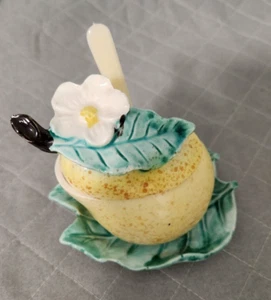 Piatto coperto con cucchiaio marmellata gelatina vintage a forma di pera marca vichinga GIAPPONE - Foto 1 di 7