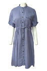 Vintage Shirt Dress Short Sleeve Long Round Neck Blue Size 36-DR654
