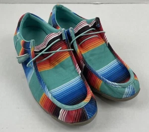 Roper Damen Größe 11 flach mehrfarbig Southwestern Slipper Schuhe runde Zehenpartie EUC - Bild 1 von 12