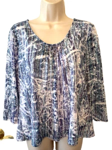 Hearts of Palm Women's Size PXL Blue Lined Beaded 3/4 Sleeve Pullover Top - Picture 1 of 9