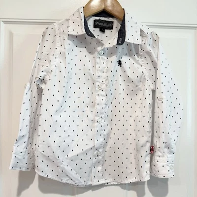 English Laundry Boys Button Up Shirt White w/ Diamond Print Rolled Sleeves Sz 5 - Image 1 of 4
