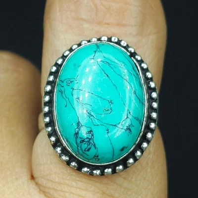 Natural Turquoise Gemstone Handmade 925 Sterling Silver Ring Size-7 US - Image 1 of 4