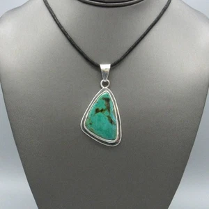 Mexikanische Halskette Sterlingsilber grün Chrysokoll Anhänger - Bild 1 von 7