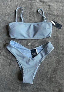 NWT Abercrombie & Fitch Bikini 2 Piece Blue Cheeky High Bottom & Bralette XS - Picture 1 of 12