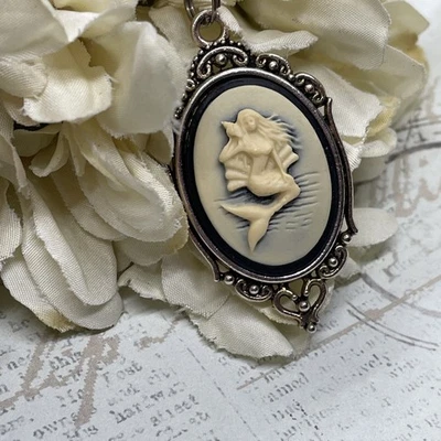 Sirena Playa Negro Crema Joyería Otoño Camafeo Collar Boda Fiesta Corazón Plateado Foto 1 de 4