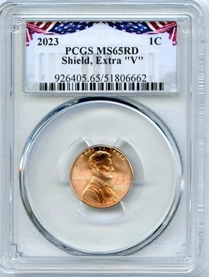 2023 EXTRA ' V ' ERROR VDB V LINCOLN SHIELD PENNY PCGS MS65 RD CENT RARE VARIETY - Image 1 of 3