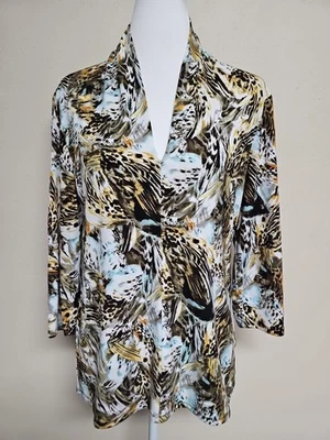 Blusa Mujer GRACE ELEMENTS Manga 3/4 Cuello en V Multicolor Estampado Animal.Talla L Foto 1 de 4