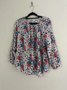 Blusa Verónica Barba Botón Duro - Frontal Seda Floral Multi Top Talla 14 - Imagen 1 de 7