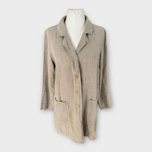 FLAX Long Linen Jacket Duster Natural Beige Women's Small Minimalist Lagenlook - Picture 1 of 11