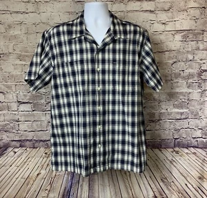 Tommy Hilfiger Shirt Mens Size Large Blue Plaid Button Front Cotton Short Sleeve - Picture 1 of 10