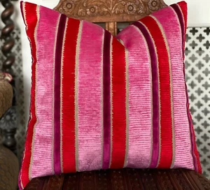 DESIGNERS GUILD FABRIC PIOMBA PEONY CUT VELVET STRIPES CUSHION COVER - Picture 1 of 4