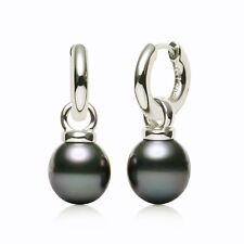 Flawless 9-9.2mm Black Tahitian Saltwater Pearl Dangle Earrings Sterling Silver