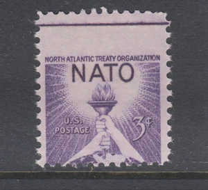 US Sc 1008 MNH. 1952 3c violet NATO commemorative, top row horizontal MISPERF - Picture 1 of 1