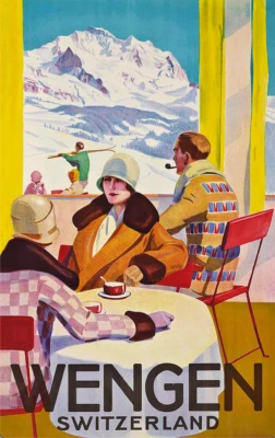 Impresión de póster de viaje de esquí de Wengen, Suiza | 1925 Foto 1 de 4