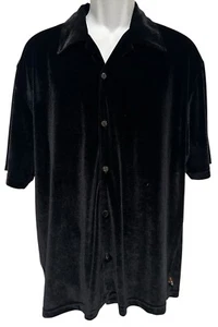 Vintage YMLA Men’s Shirt Black Velvet Button Up Short Sleeve Disco Club M - Picture 1 of 6