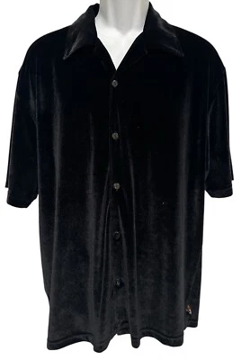 Vintage YMLA Men’s Shirt Black Velvet Button Up Short Sleeve Disco Club M - Image 1 of 4