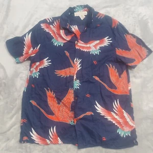 H&M Herren Medium Hemd L.O.G.G Button Up Hemd Rot Vogelmuster - Bild 1 von 6