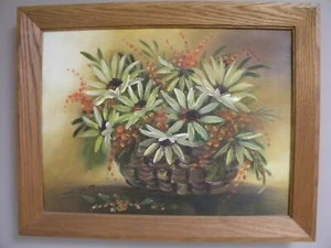 Handgemalte Gänseblümchen Original Öl auf Leinwand von Joan Uhl 1982 gerahmte Kunst  - Bild 1 von 3