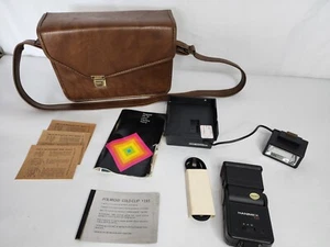 Vintage Polaroid Camera Case Brown Leather Hard Case 3 Sections - Picture 1 of 21