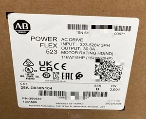 New Sealed AB 25A-D030N104 PowerFlex 523 15kW 20Hp AC Drive 25AD030N104 - Picture 1 of 3